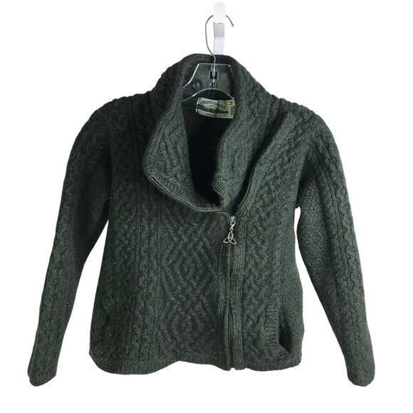 Arancrafts Sweater Womens Sz M Dark Green Asymmetrical Zip Chunky Wool Cardigan - Picture 2 of 9